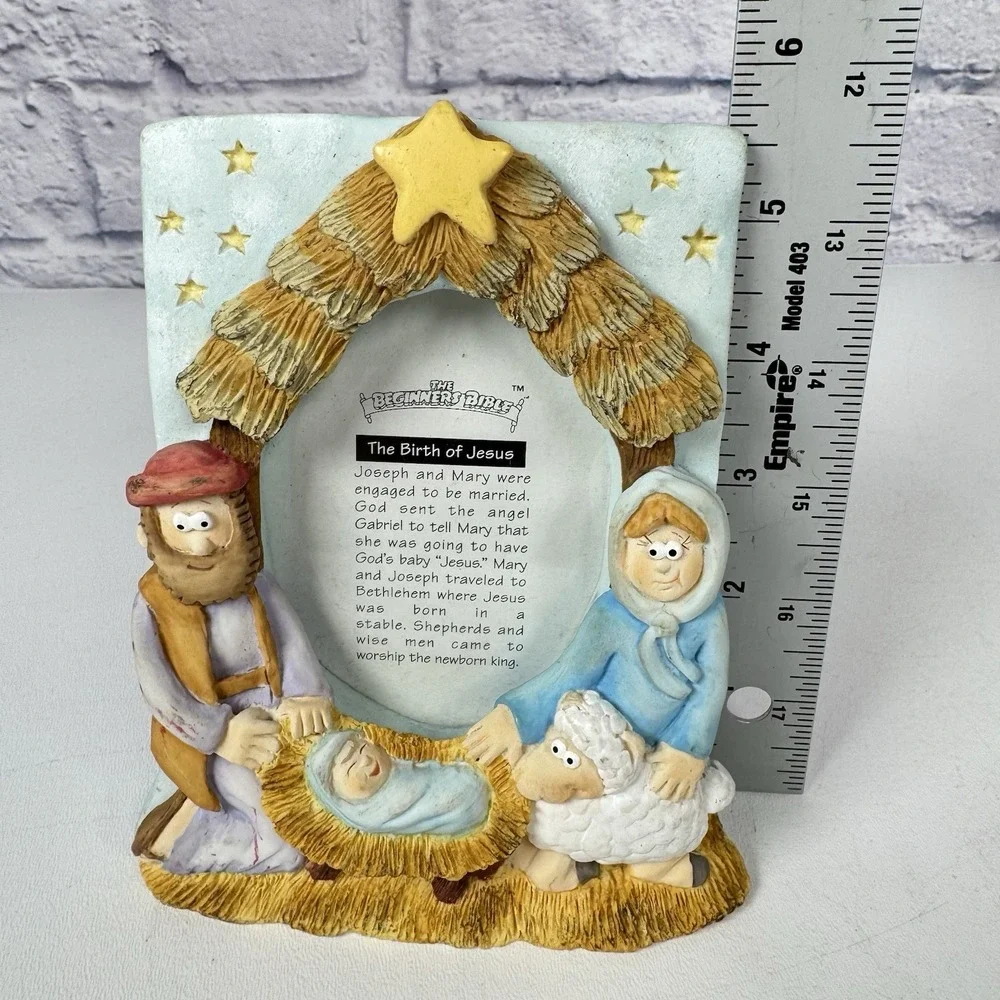 Vtg The Beginner's Bible Birth of Jesus Picture Photo Frame 3 x 4 Cast Art 90s